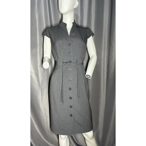 Calvin Klein Dresses & Skirts - CALVIN KLIEN WOMEN’S SIZE 6 CAP SLEEVE BUTTON STRETCH BELTED GRAY CAREER DRESS